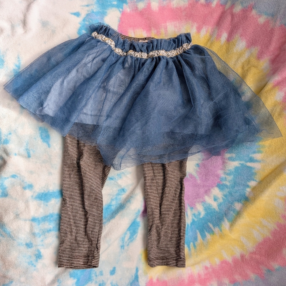 Blue and Brown Kids Leggings with Tulle Skirt